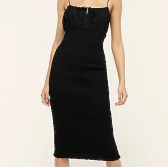 J.Crew Smocked Black Bodycon Tank Dress Sz 2 Mid Length NWOT - Picture 1 of 13